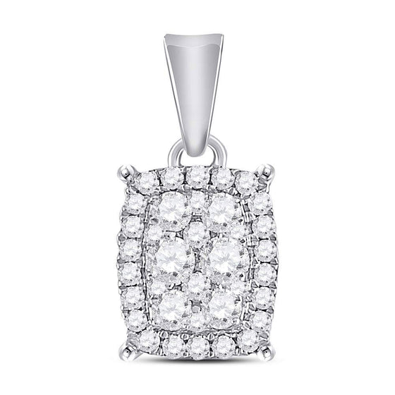 14k White Gold Womens Round Diamond Rectangle Cluster Pendant 1/4 Cttw