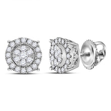  14k White Gold Womens Round Diamond Circle Halo Cluster Earrings 1/4 Cttw