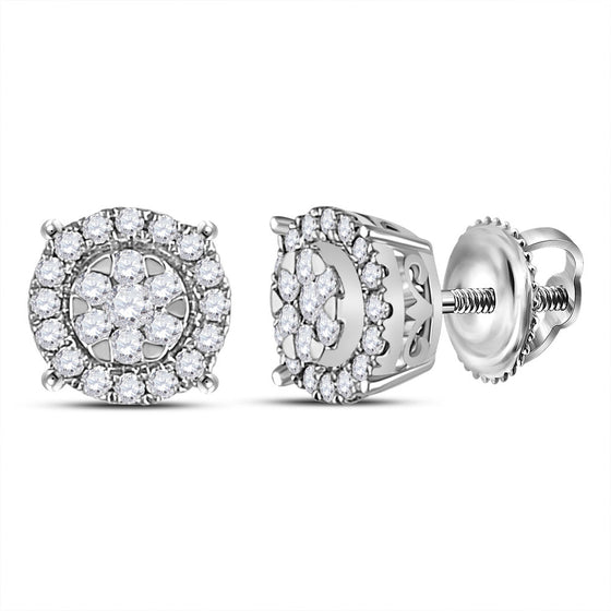 14k White Gold Womens Round Diamond Circle Halo Cluster Earrings 1/4 Cttw