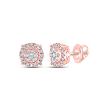  14k Rose Gold Womens Round Diamond Halo Cluster Earrings 1/4 Cttw