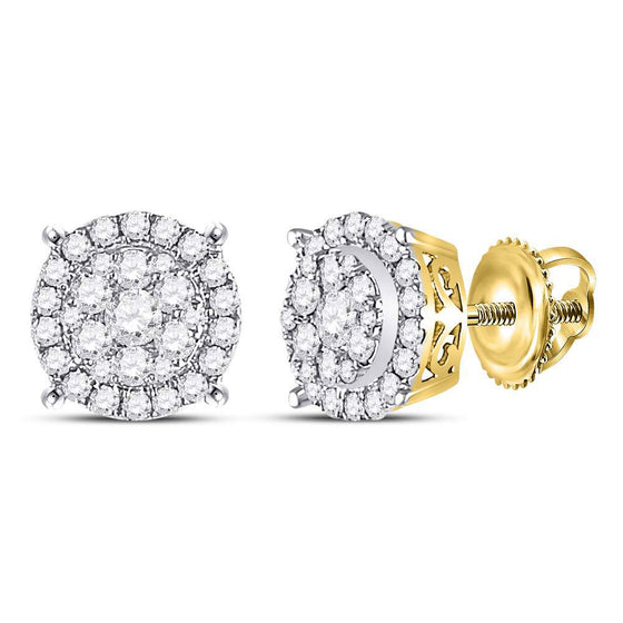14k Yellow Gold Womens Round Diamond Circle Cluster Earrings 1/2 Cttw