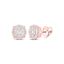  14k Rose Gold Womens Round Diamond Circle Cluster Earrings 1/2 Cttw