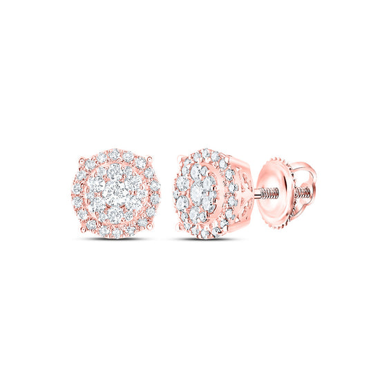 14k Rose Gold Womens Round Diamond Circle Cluster Earrings 1/2 Cttw