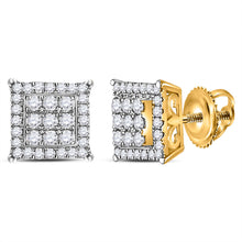  14k Yellow Gold Womens Round Diamond Square Cluster Earrings 1/4 Cttw