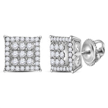  14k White Gold Womens Round Diamond Square Cluster Earrings 1/4 Cttw
