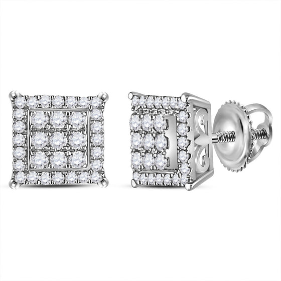 14k White Gold Womens Round Diamond Square Cluster Earrings 1/4 Cttw
