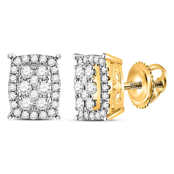 14k Yellow Gold Womens Round Diamond Rectangle Cluster Earrings 1/4 Cttw