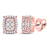 14k Rose Gold Womens Round Diamond Rectangular Cluster Earrings 1/2 Cttw