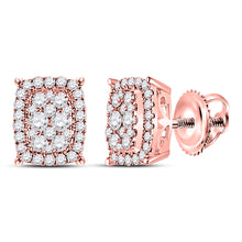  14k Rose Gold Womens Round Diamond Rectangular Cluster Earrings 1/2 Cttw
