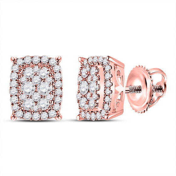 14k Rose Gold Womens Round Diamond Rectangular Cluster Earrings 1/2 Cttw