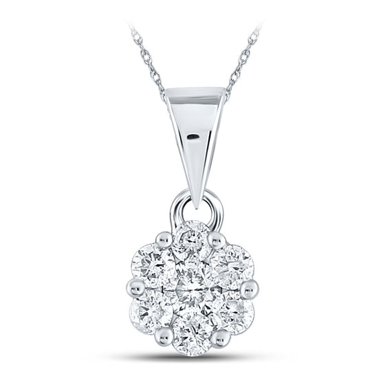 14k White Gold Womens Round Diamond Flower Cluster Pendant 1/2 Cttw