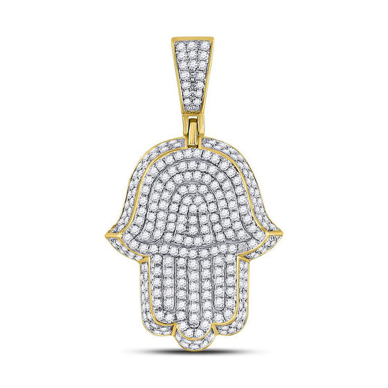 10k Yellow Gold Mens Round Diamond Hamsa Charm Pendant 1-1/4 Cttw