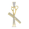 10k Yellow Gold Mens Round Diamond Barber Scissors Comb Clippers Charm Pendant 1/3 Cttw
