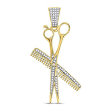  10k Yellow Gold Mens Round Diamond Barber Scissors Comb Clippers Charm Pendant 1/3 Cttw