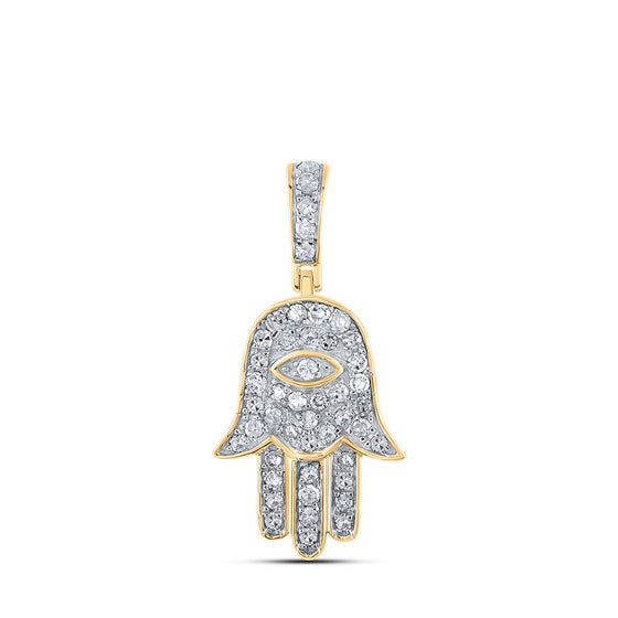 10k Yellow Gold Mens Round Diamond Hamsa Eye Fatima Charm Pendant 1/4 Cttw