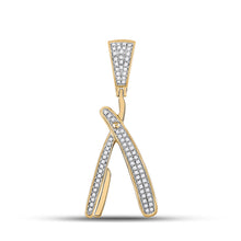  10k Yellow Gold Mens Round Diamond Barber Blade Charm Pendant 1/3 Cttw