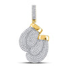 10k Yellow Gold Mens Round Diamond Boxing Gloves Sports Charm Pendant 1-3/4 Cttw