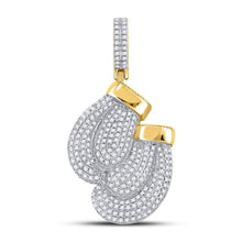  10k Yellow Gold Mens Round Diamond Boxing Gloves Sports Charm Pendant 1-3/4 Cttw