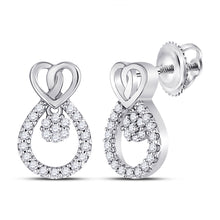  10k White Gold Womens Round Diamond Teardrop Heart Earrings 1/6 Cttw
