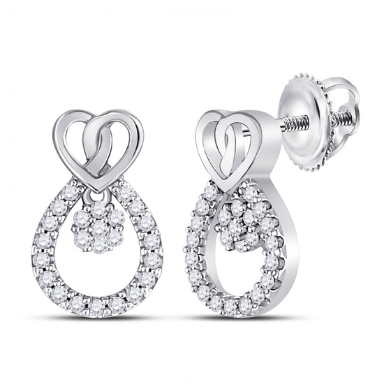 10k White Gold Womens Round Diamond Teardrop Heart Earrings 1/6 Cttw