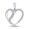 10k White Gold Womens Round Diamond Heart Fashion Pendant 1/10 Cttw