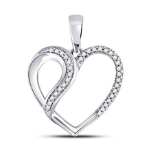  10k White Gold Womens Round Diamond Heart Fashion Pendant 1/10 Cttw