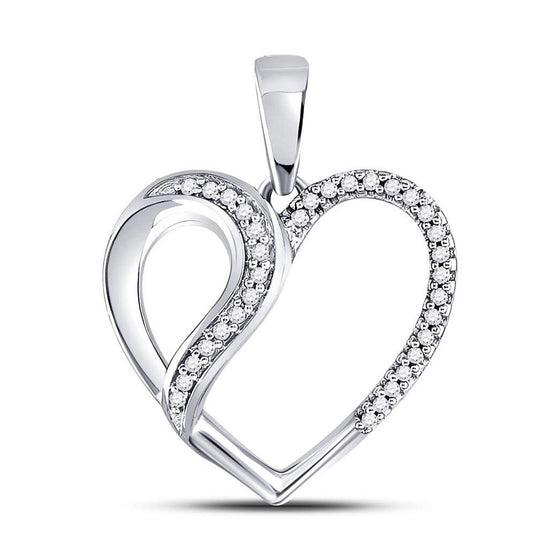 10k White Gold Womens Round Diamond Heart Fashion Pendant 1/10 Cttw