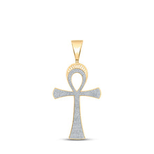  10k Yellow Gold Mens Round Diamond Ankh Cross Charm Pendant 3/4 Cttw