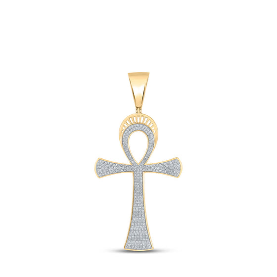 10k Yellow Gold Mens Round Diamond Ankh Cross Charm Pendant 3/4 Cttw