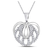  10k White Gold Womens Round Diamond Heart Pendant 1/5 Cttw