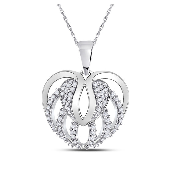 10k White Gold Womens Round Diamond Heart Pendant 1/5 Cttw