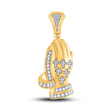  10k Yellow Gold Mens Round Diamond Praying Hands Cross Charm Pendant 5/8 Cttw