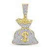 10k Yellow Gold Mens Round Diamond Money Bag Dollar Charm Pendant 1/2 Cttw