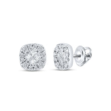  14k White Gold Womens Princess Round Diamond Square Cluster Earrings 1/4 Cttw
