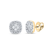  14k Yellow Gold Womens Princess Diamond Square Cluster Earrings 1/4 Cttw