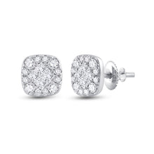 14k White Gold Womens Princess Round Diamond Square Cluster Earrings 1/2 Cttw