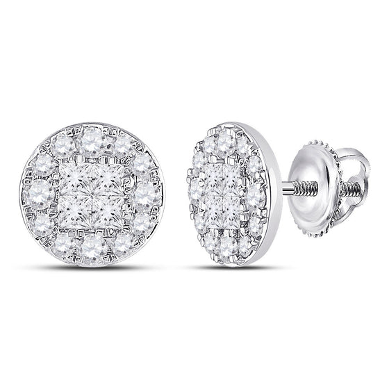 14k White Gold Womens Princess Round Diamond Cluster Earrings 2 Cttw