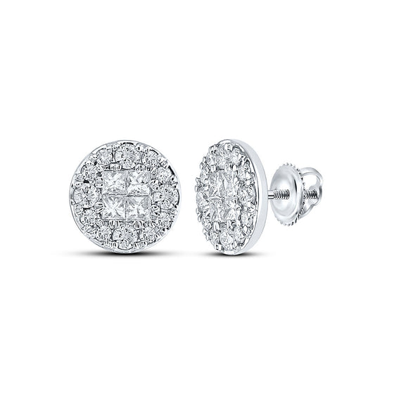 14k White Gold Womens Princess Diamond Cluster Earrings 1/2 Cttw