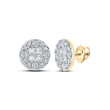  14k Yellow Gold Womens Princess Round Diamond Cluster Earrings 1/2 Cttw