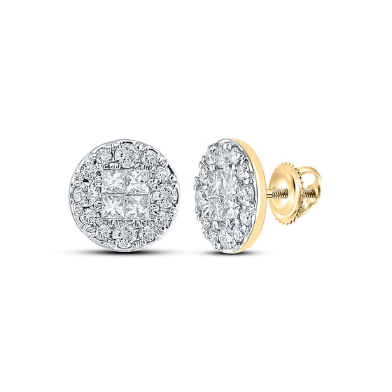 14k Yellow Gold Womens Princess Round Diamond Cluster Earrings 1/2 Cttw