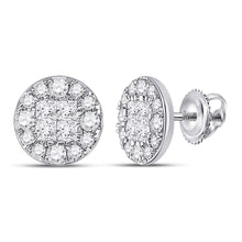  14k White Gold Womens Princess Round Diamond Cluster Earrings 1 Cttw