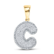  10k Yellow Gold Mens Round Diamond Bubble C Letter Charm Pendant 1/2 Cttw