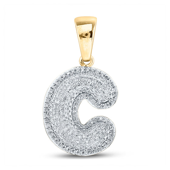 10k Yellow Gold Mens Round Diamond Bubble C Letter Charm Pendant 1/2 Cttw