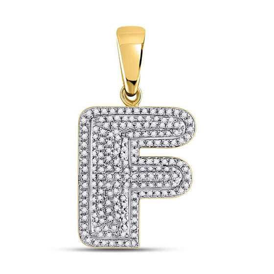 10k Yellow Gold Mens Round Diamond Letter F Bubble Initial Charm Pendant 1/2 Cttw