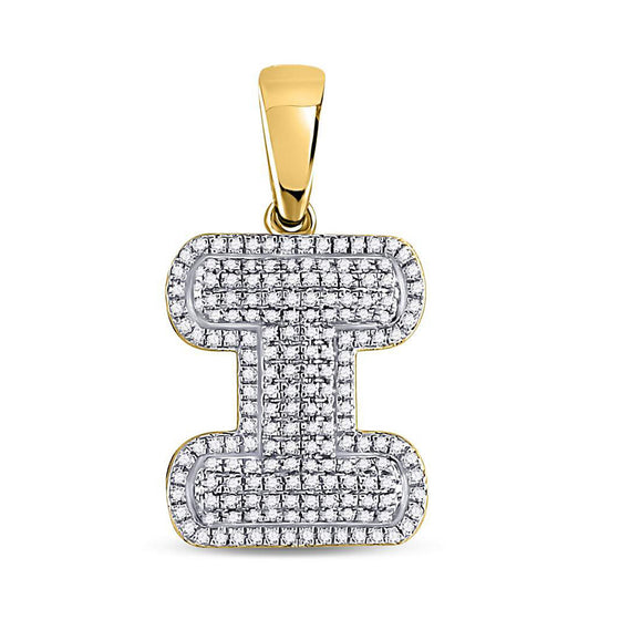 10k Yellow Gold Mens Round Diamond Letter I Bubble Initial Charm Pendant 1/2 Cttw