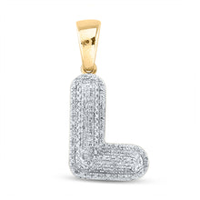  10k Yellow Gold Mens Round Diamond Bubble L Letter Charm Pendant 3/8 Cttw