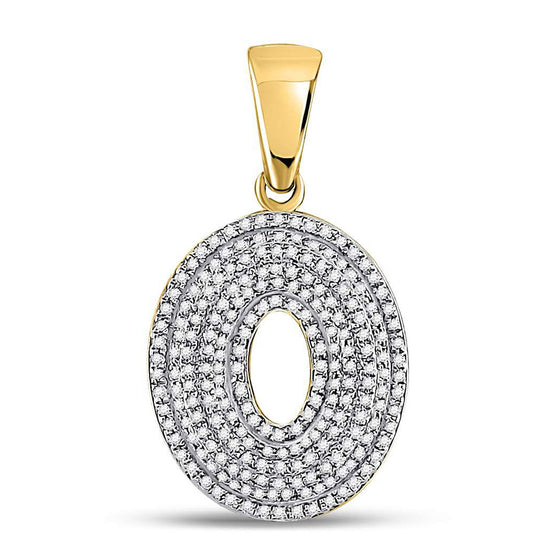 10k Yellow Gold Mens Round Diamond Letter O Bubble Initial Charm Pendant 5/8 Cttw