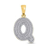 10k Yellow Gold Mens Round Diamond Letter Q Bubble Initial Charm Pendant 3/4 Cttw