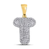 10k Yellow Gold Mens Round Diamond Letter T Bubble Initial Charm Pendant 3/8 Cttw