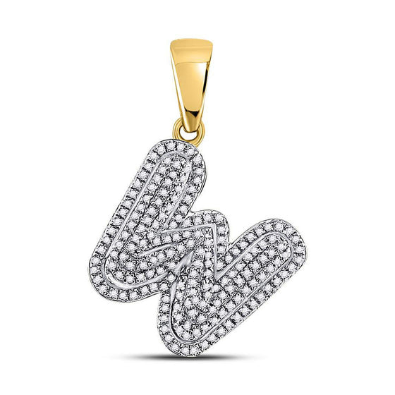 10k Yellow Gold Mens Round Diamond Letter W Bubble Initial Charm Pendant 1/2 Cttw